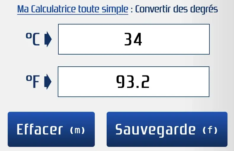 Convertir 34 °C en °F